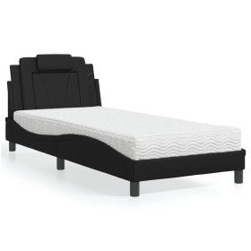 Cama con colchón cuero sintético negro 80x200