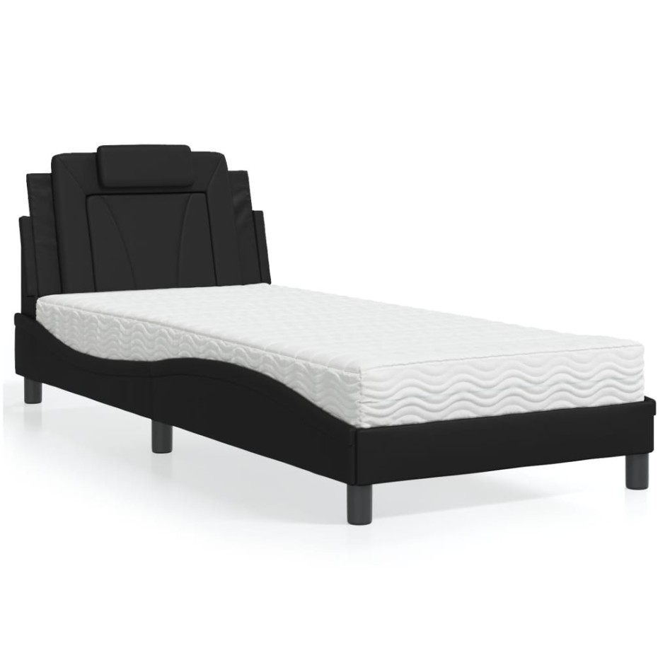 Cama con colchón cuero sintético negro 80x200