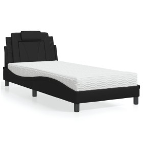Cama con colchón cuero sintético negro 90x190