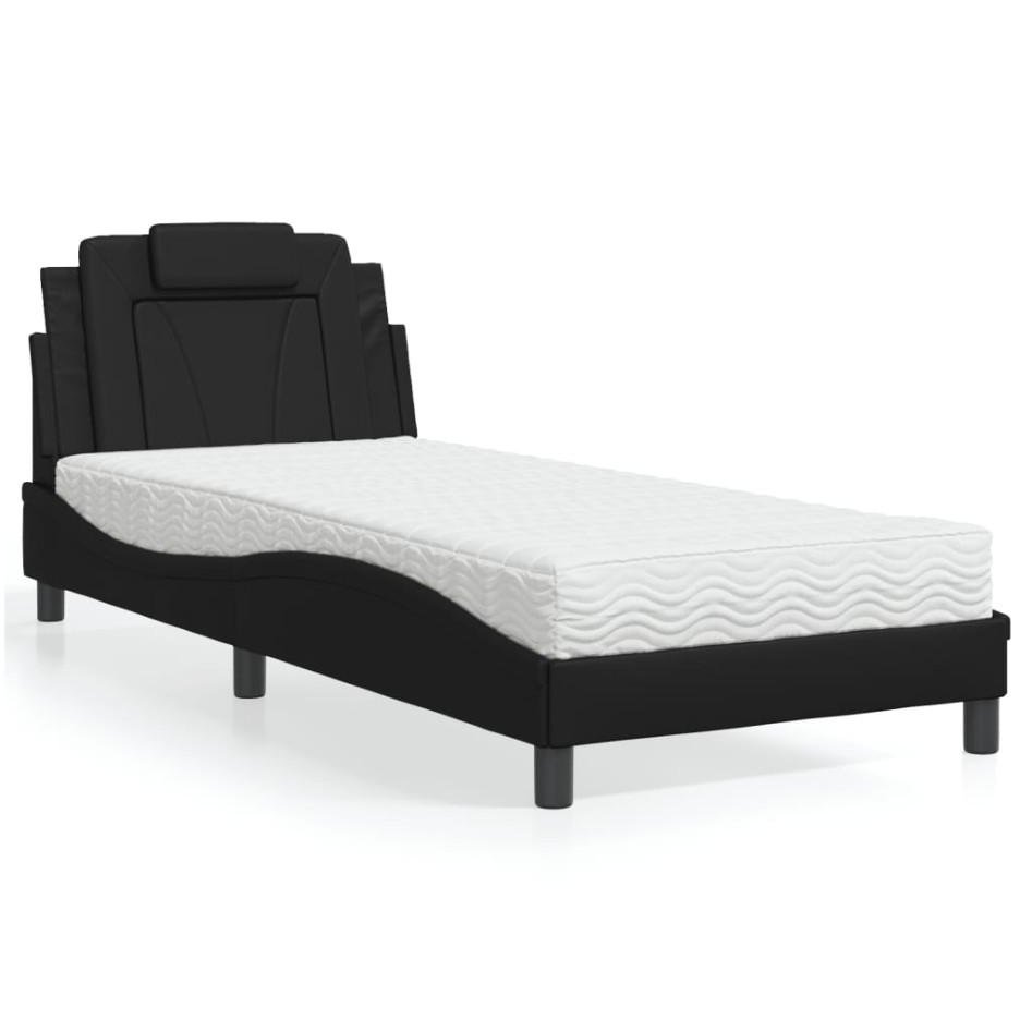 Cama con colchón cuero sintético negro 90x190