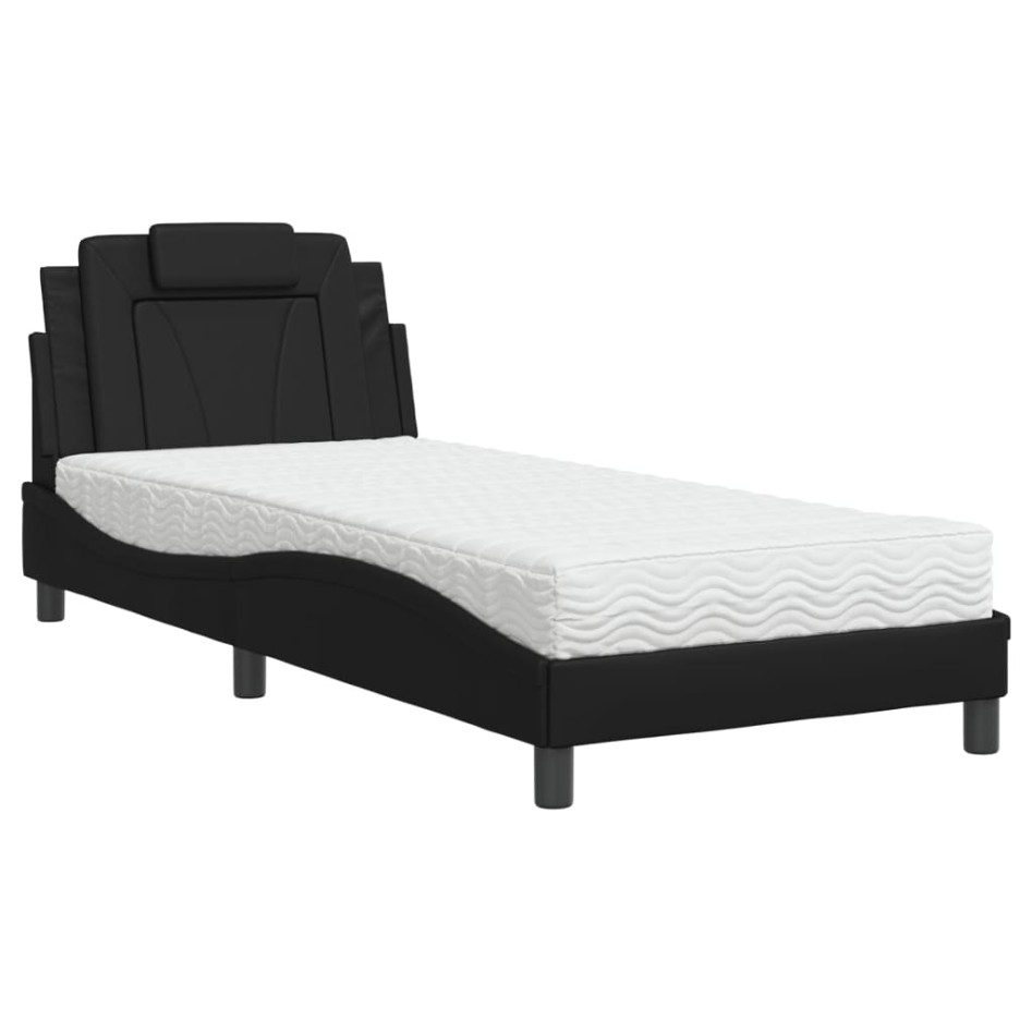Cama con colchón cuero sintético negro 90x190