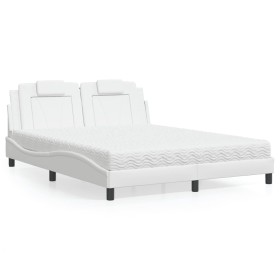 Cama con colchón cuero sintético blanco 160x200