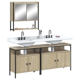 Set de muebles de baño 3 pzas madera contrachapada roble