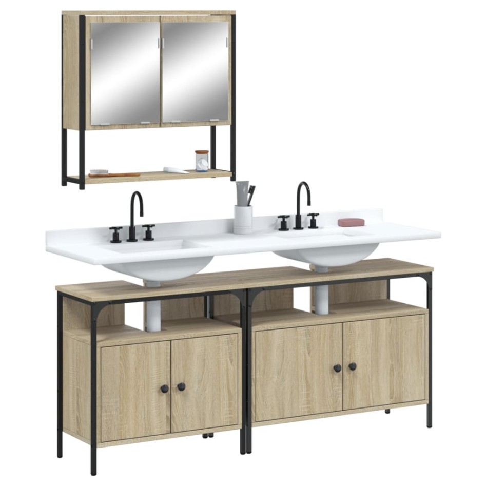 Set de muebles de baño 3 pzas madera contrachapada roble