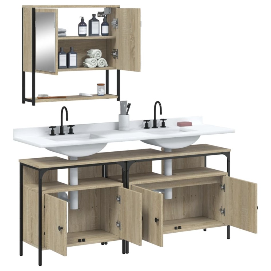 Set de muebles de baño 3 pzas madera contrachapada roble