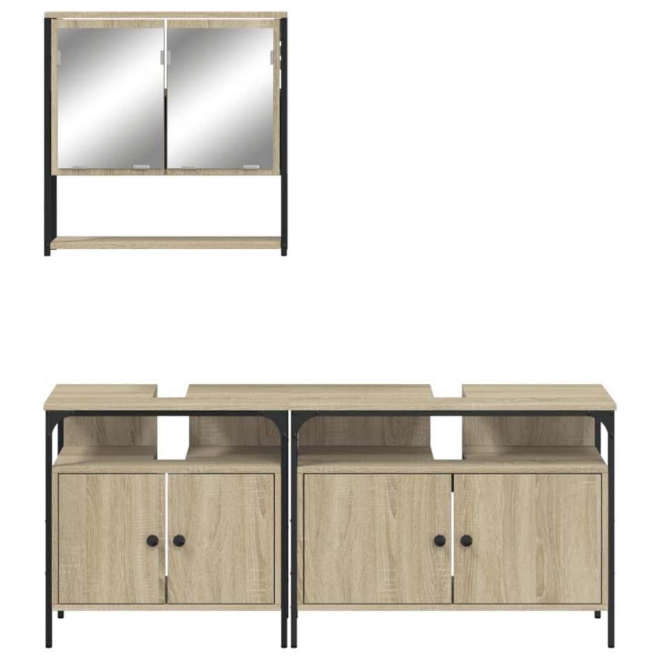 Set de muebles de baño 3 pzas madera contrachapada roble