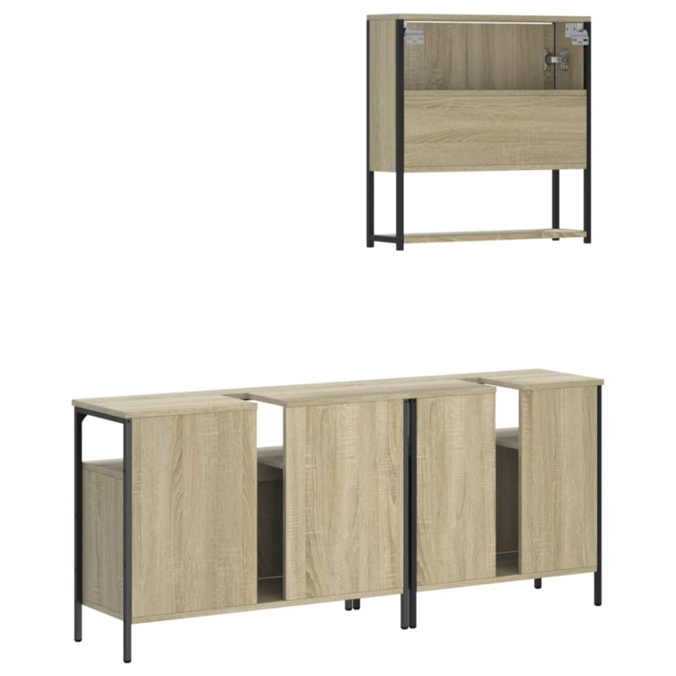 Set de muebles de baño 3 pzas madera contrachapada roble