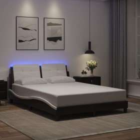 Estructura cama con LED cuero sintético negro blanco 120x200