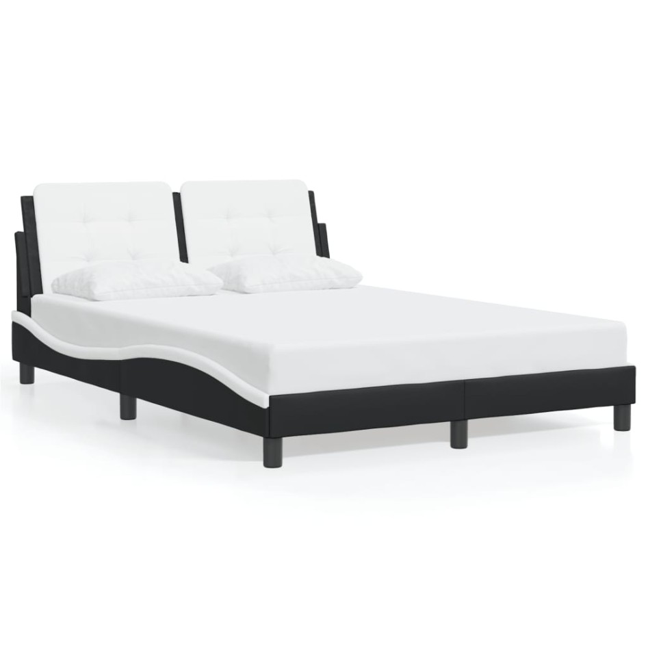 Estructura cama con LED cuero sintético negro blanco 120x200