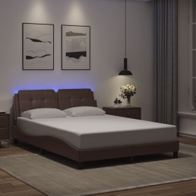 Estructura cama con luces LED cuero sintético gris 120x200