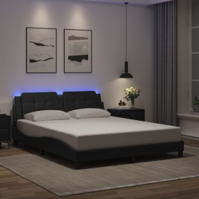 Estructura de cama con luces LED cuero PE negro 160x200