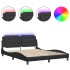 Estructura de cama con luces LED cuero PE negro 160x200