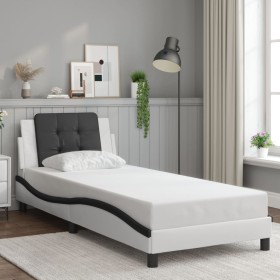 Estructura cama cabecero cuero sintético blanco negro 90x200