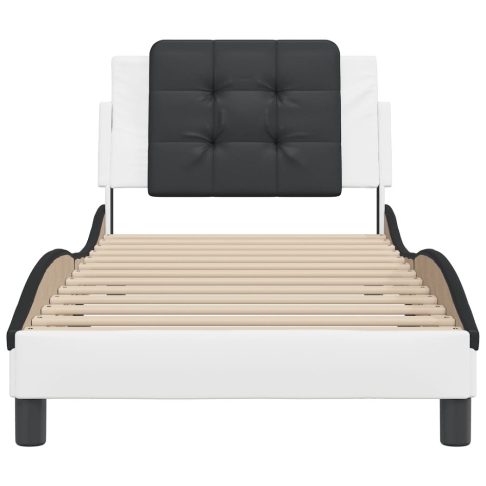 Estructura cama cabecero cuero sintético blanco negro 90x200