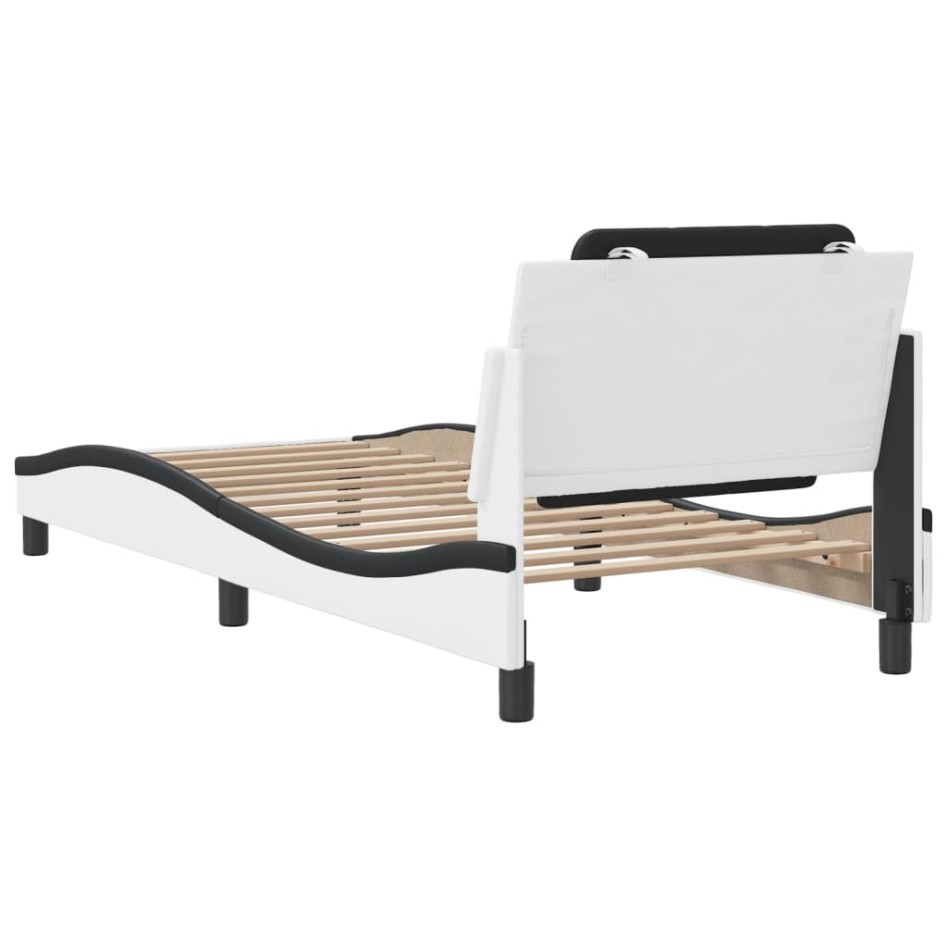 Estructura cama cabecero cuero sintético blanco negro 90x200