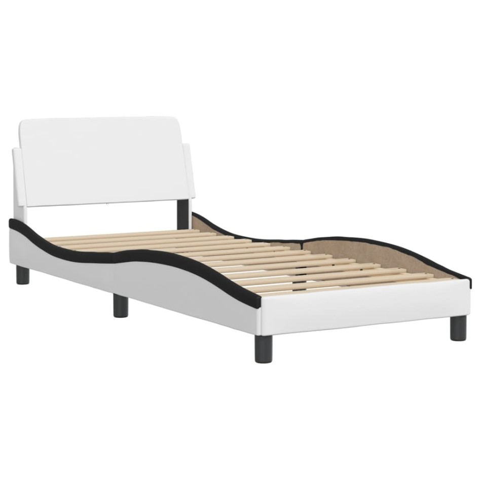 Estructura cama cabecero cuero sintético blanco negro 90x200