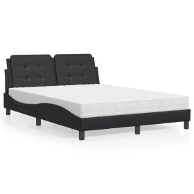Cama con colchón cuero sintético negro 120x200