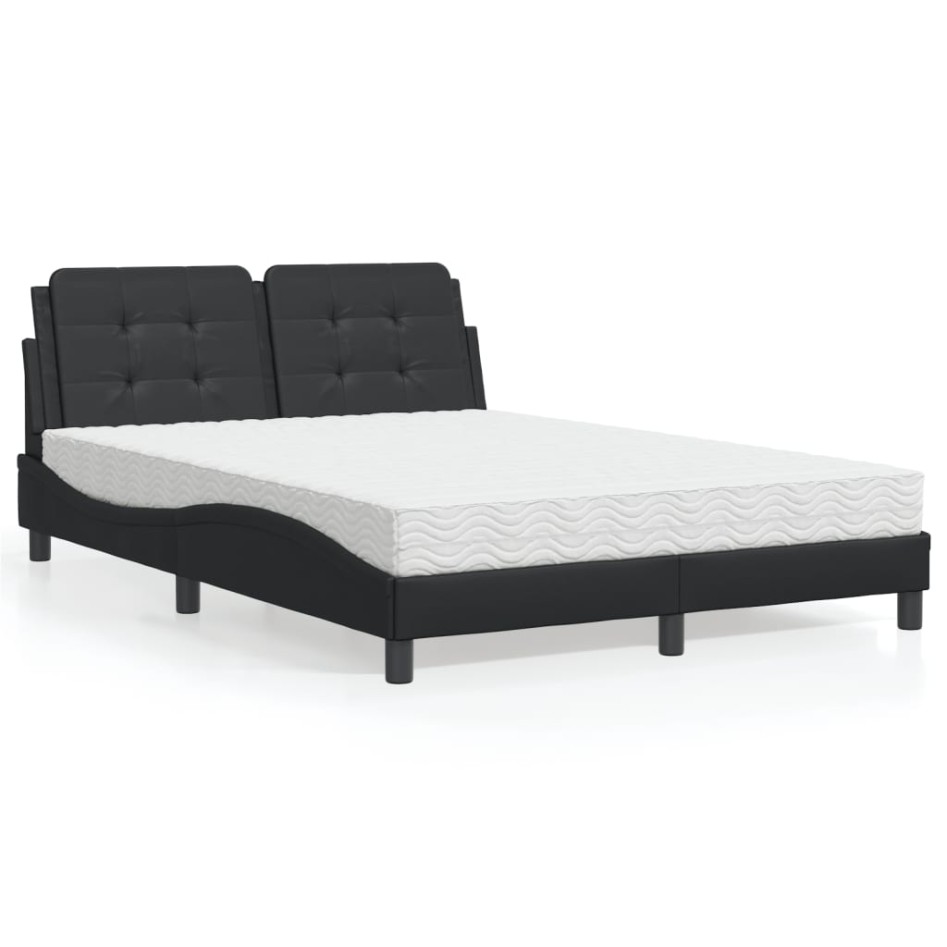 Cama con colchón cuero sintético negro 120x200