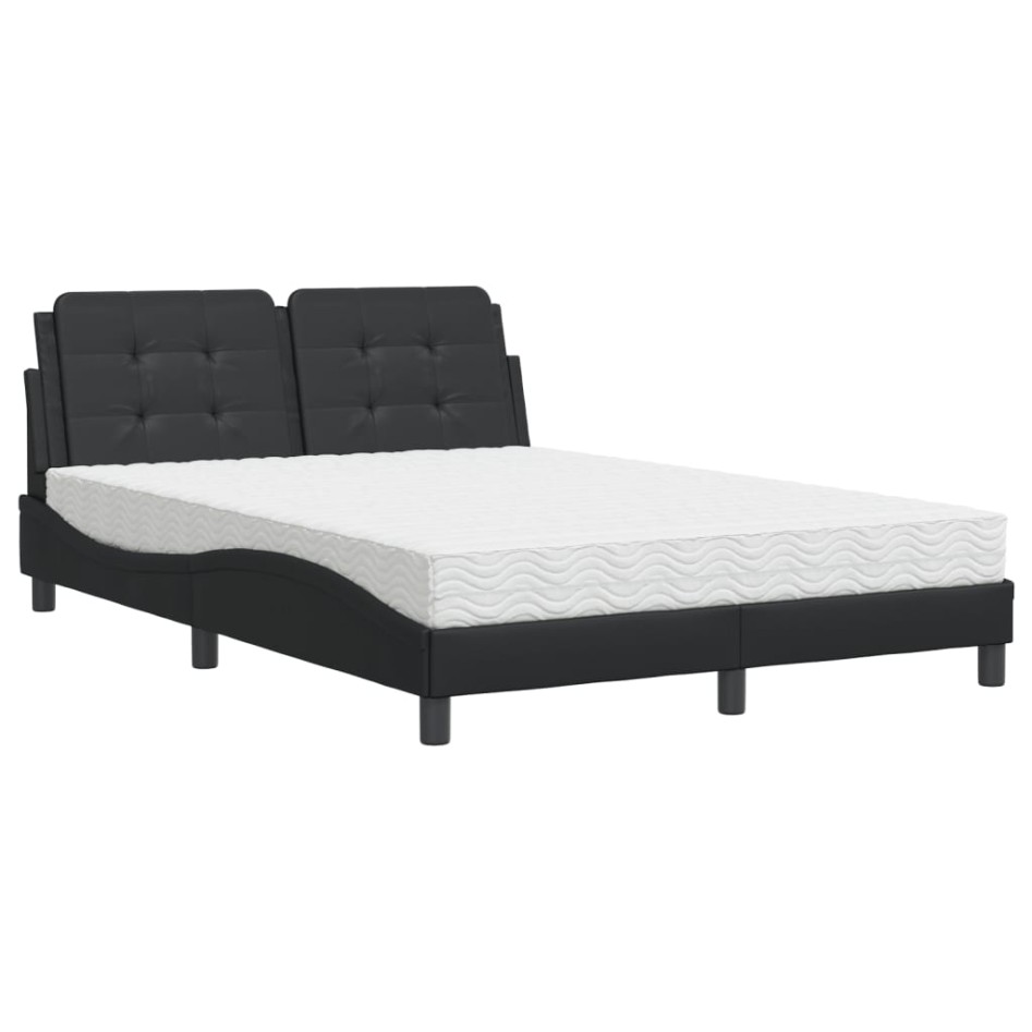 Cama con colchón cuero sintético negro 140x190
