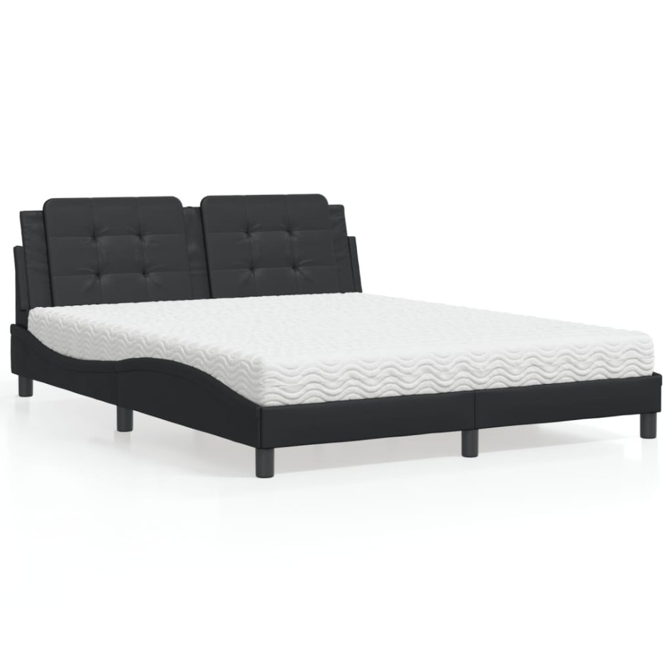 Cama con colchón cuero sintético negro 160x200