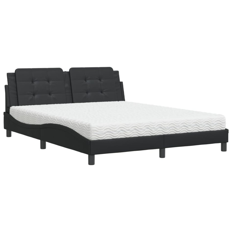 Cama con colchón cuero sintético negro 160x200