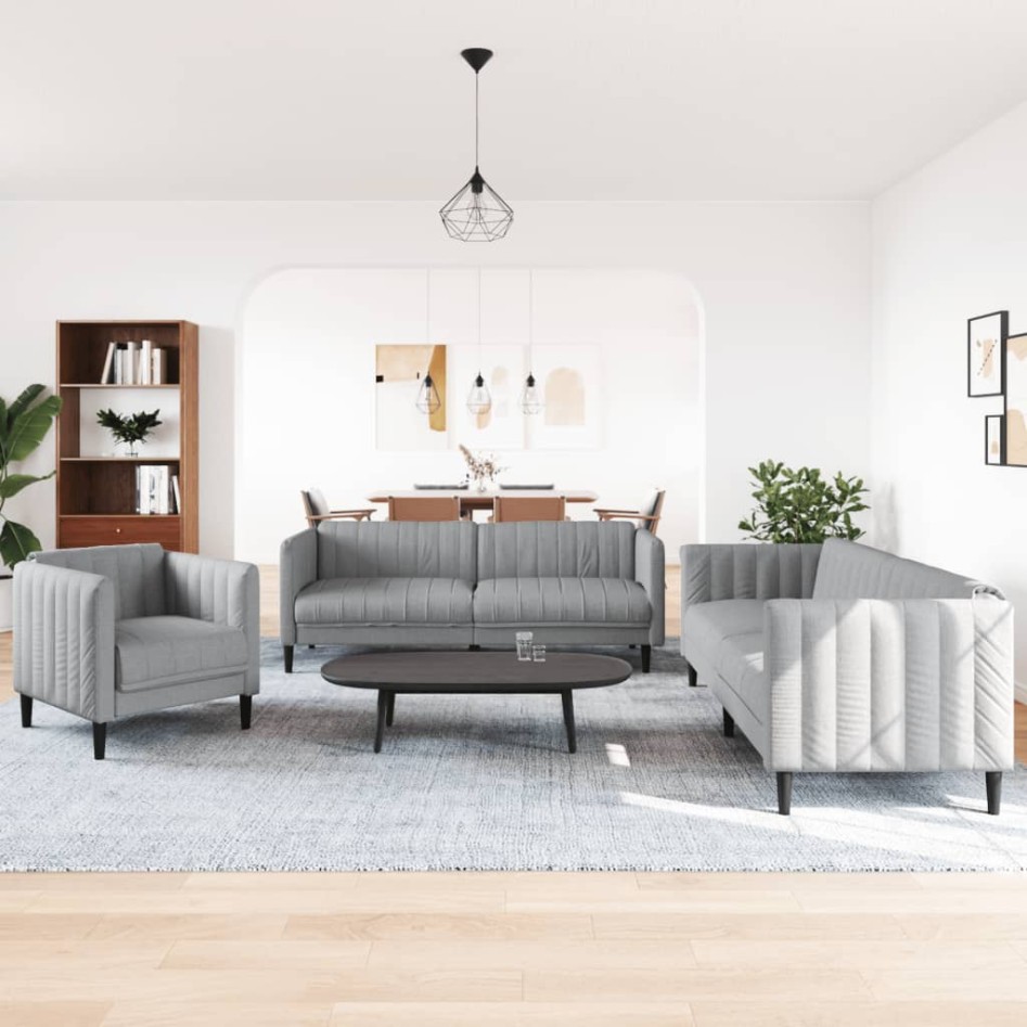 Juego de sofás 3 piezas tela gris