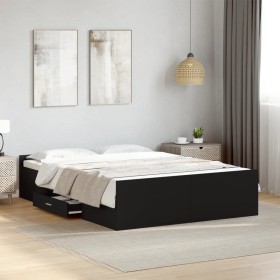 Cama con cajones madera de ingeniería negro 135x190