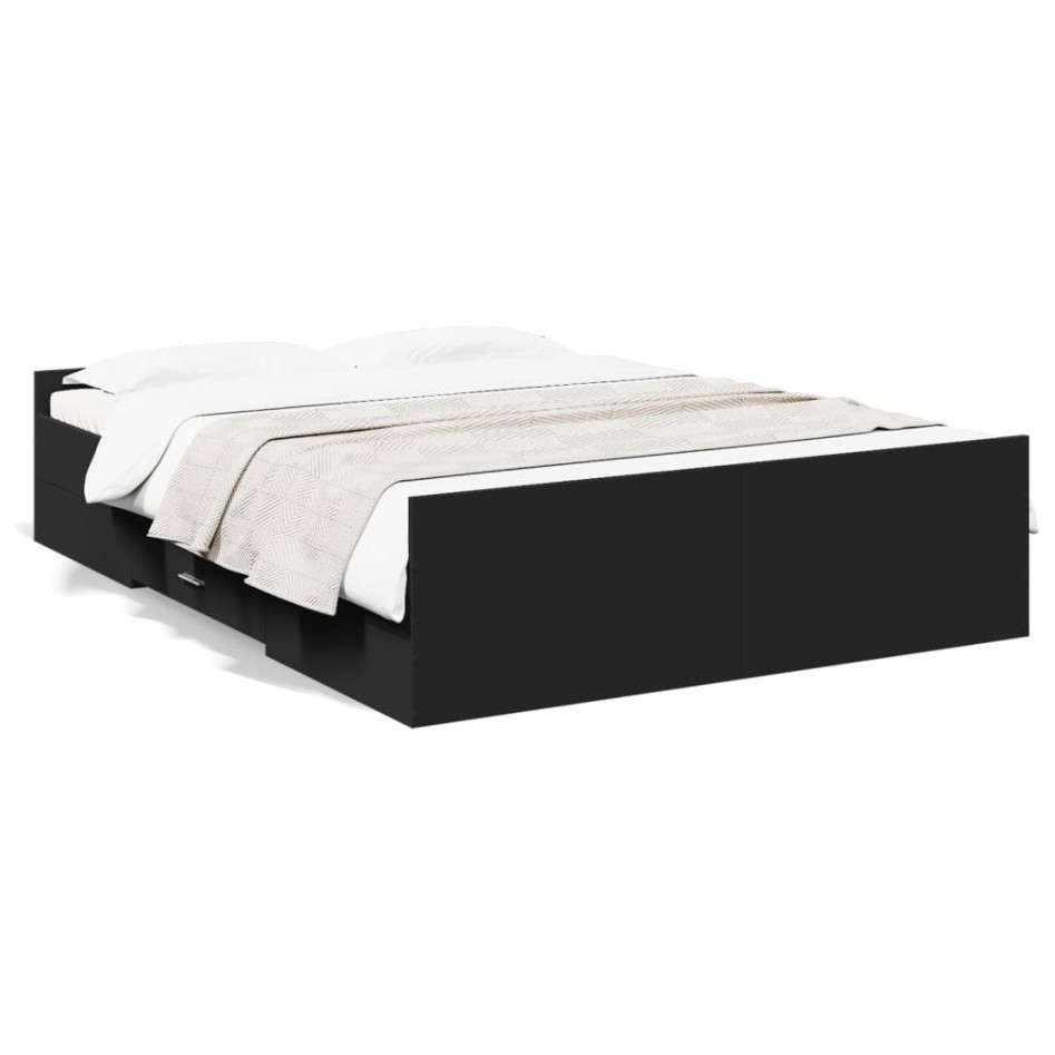 Cama con cajones madera de ingeniería negro 135x190
