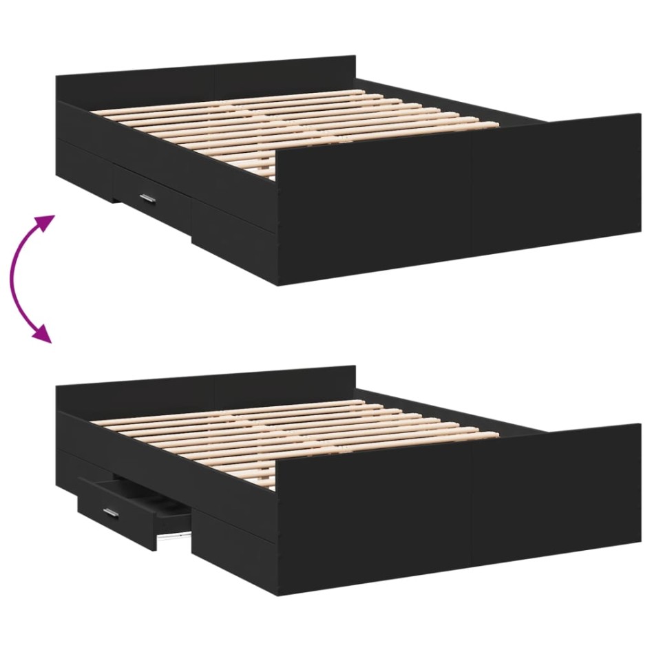 Cama con cajones madera de ingeniería negro 135x190