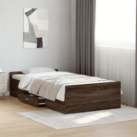 Cama con cajones madera de ingeniería marrón roble 75x190