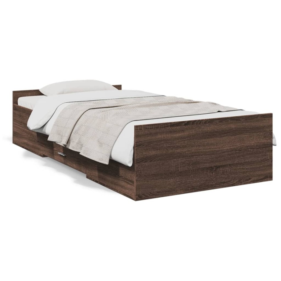 Cama con cajones madera de ingeniería marrón roble 75x190