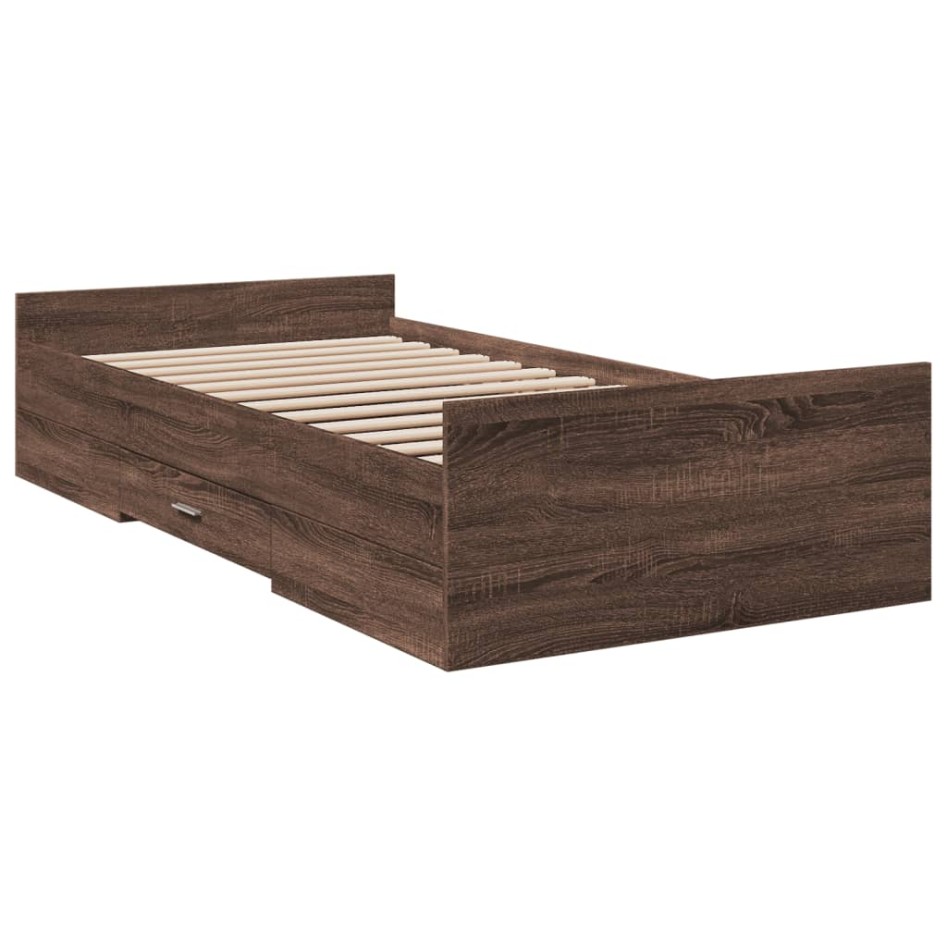 Cama con cajones madera de ingeniería marrón roble 75x190