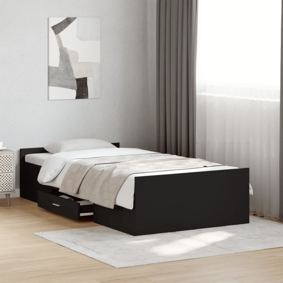 Cama con cajones madera de ingeniería negro 90x190