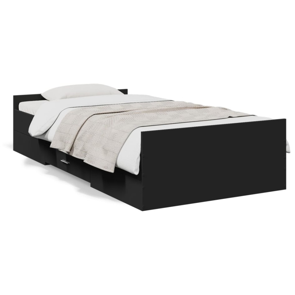 Cama con cajones madera de ingeniería negro 90x190