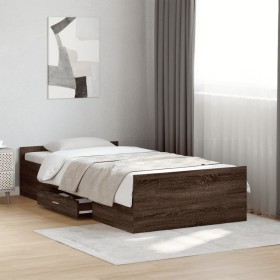 Cama con cajones madera de ingeniería marrón roble 100x200