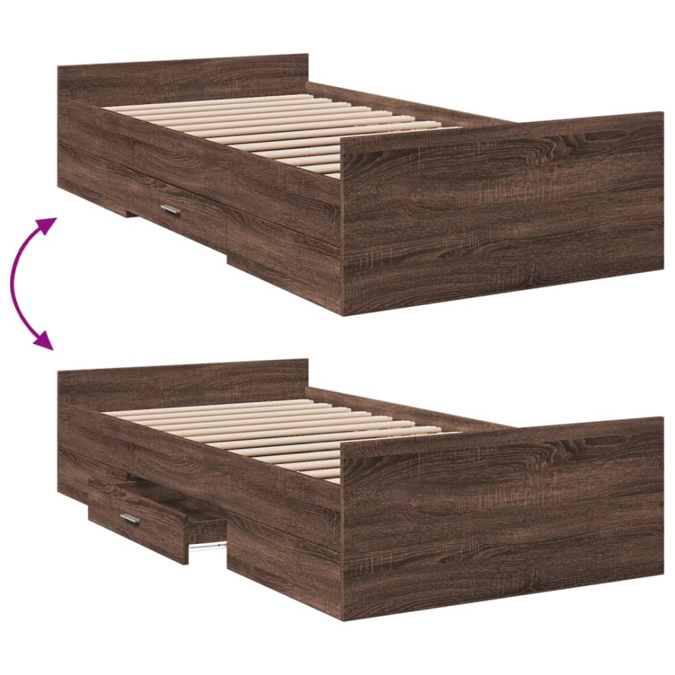 Cama con cajones madera de ingeniería marrón roble 100x200