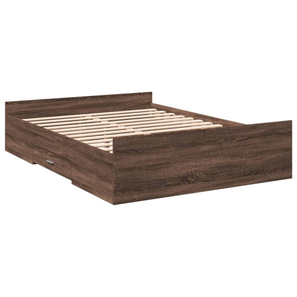 Cama con cajones madera de ingeniería marrón roble 135x190
