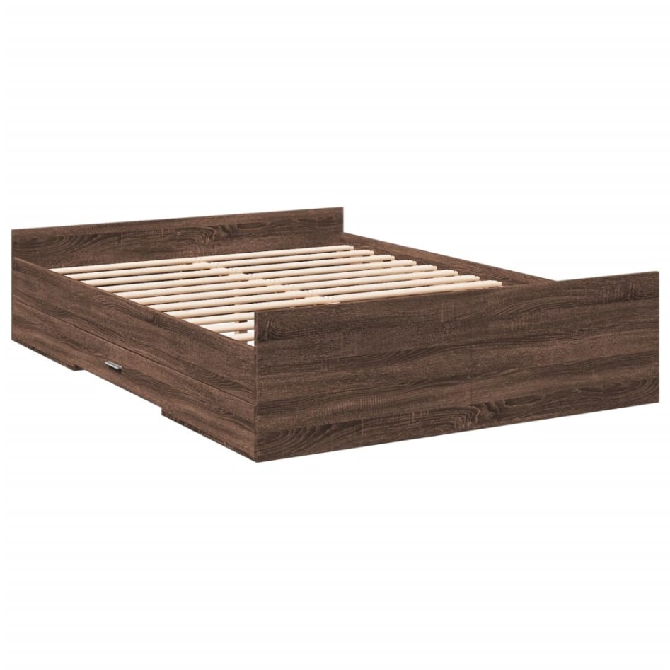 Cama con cajones madera de ingeniería marrón roble 135x190