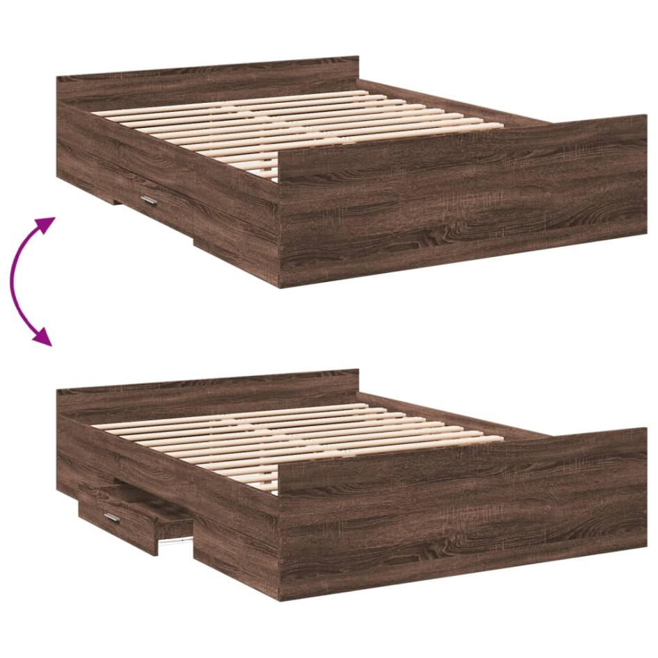 Cama con cajones madera de ingeniería marrón roble 135x190