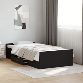 Cama con cajones madera de ingeniería negro 100x200