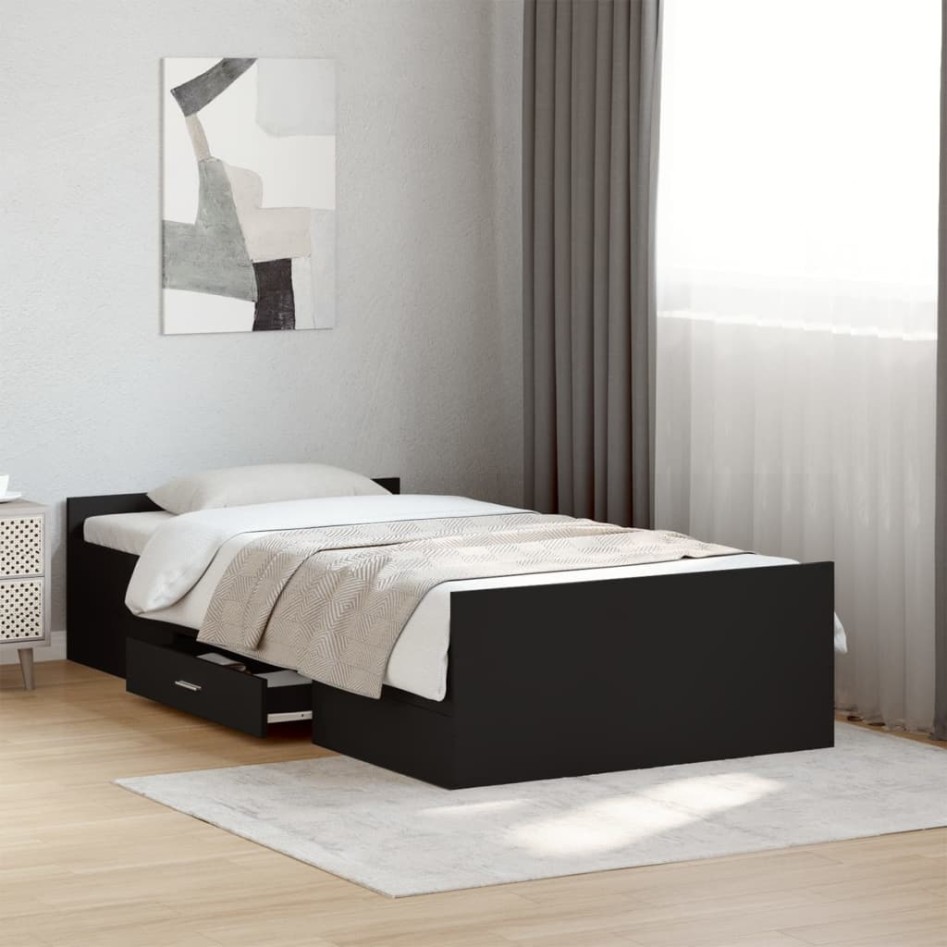 Cama con cajones madera de ingeniería negro 100x200