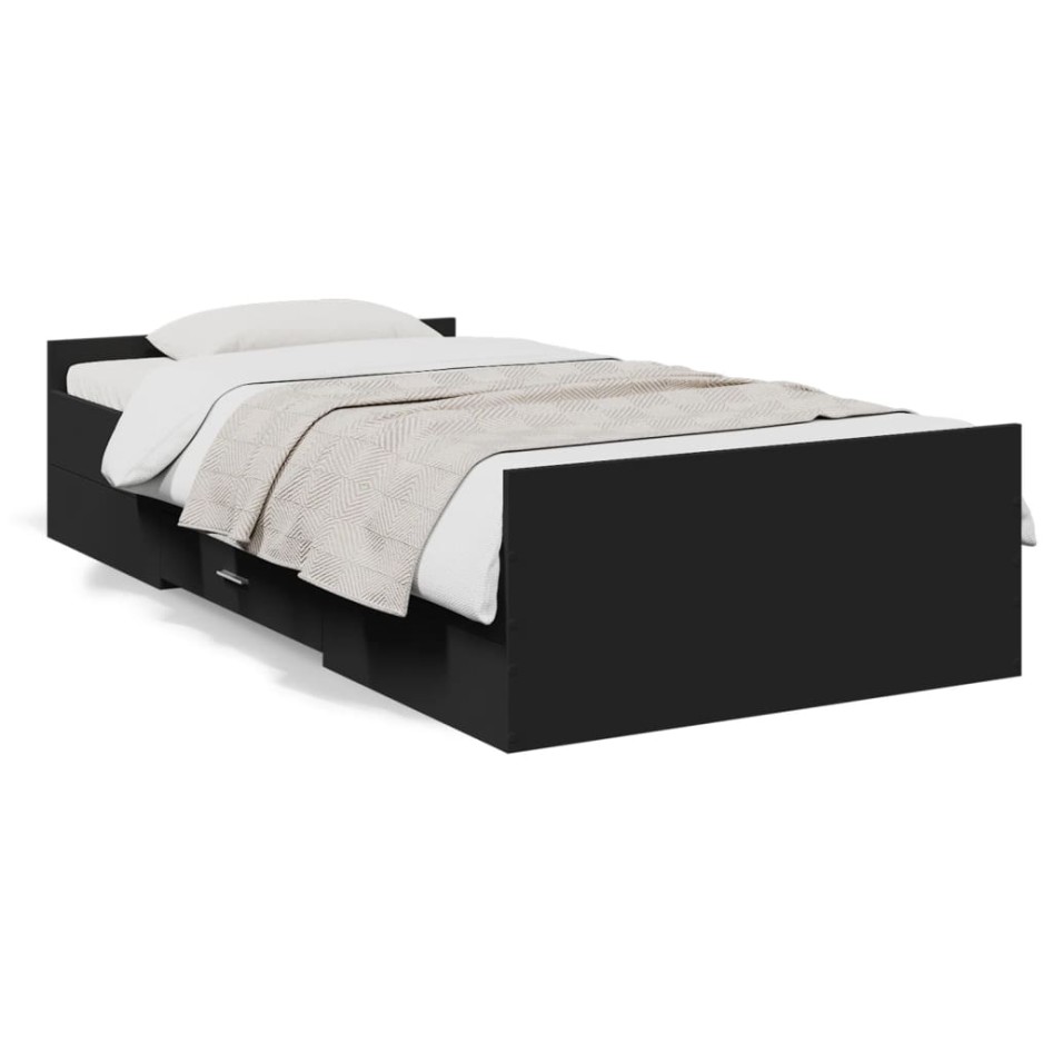 Cama con cajones madera de ingeniería negro 100x200