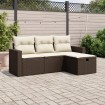 Set de sofás de jardín 4 pzas y cojines ratán sintético marrón