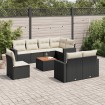 Set de sofás de jardín 8 piezas y cojines ratán sintético negro