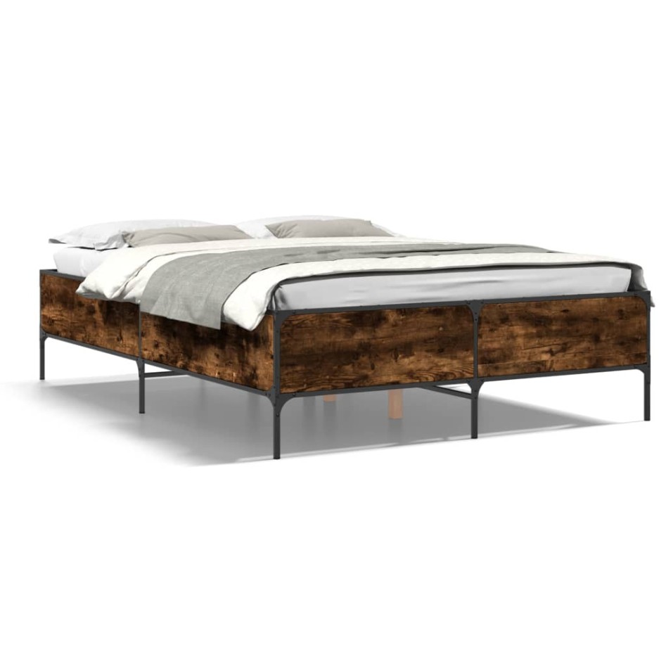 Estructura cama madera ingeniería metal roble ahumado