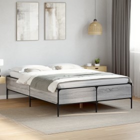 Estructura cama madera ingeniería metal gris Sonoma 140x200