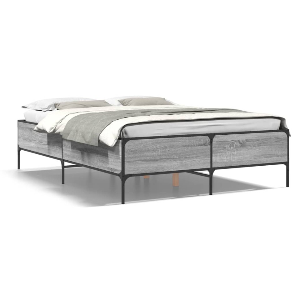 Estructura cama madera ingeniería metal gris Sonoma 140x200