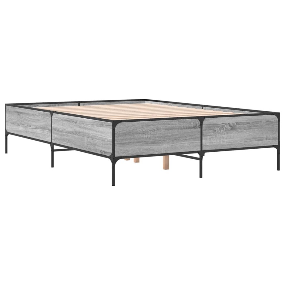 Estructura cama madera ingeniería metal gris Sonoma 140x200