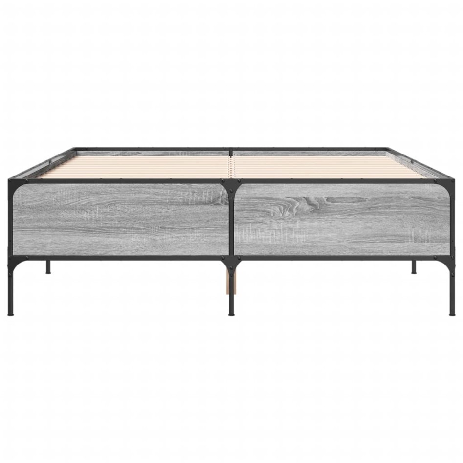Estructura cama madera ingeniería metal gris Sonoma 140x200