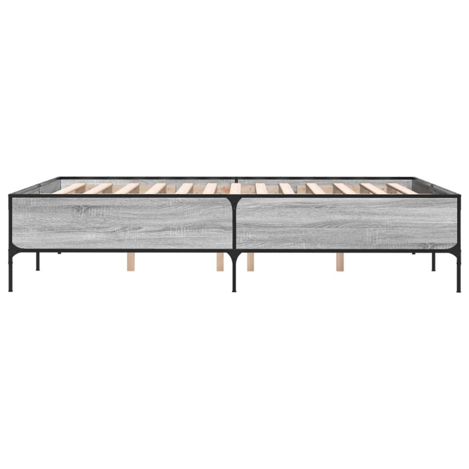 Estructura cama madera ingeniería metal gris Sonoma 140x200